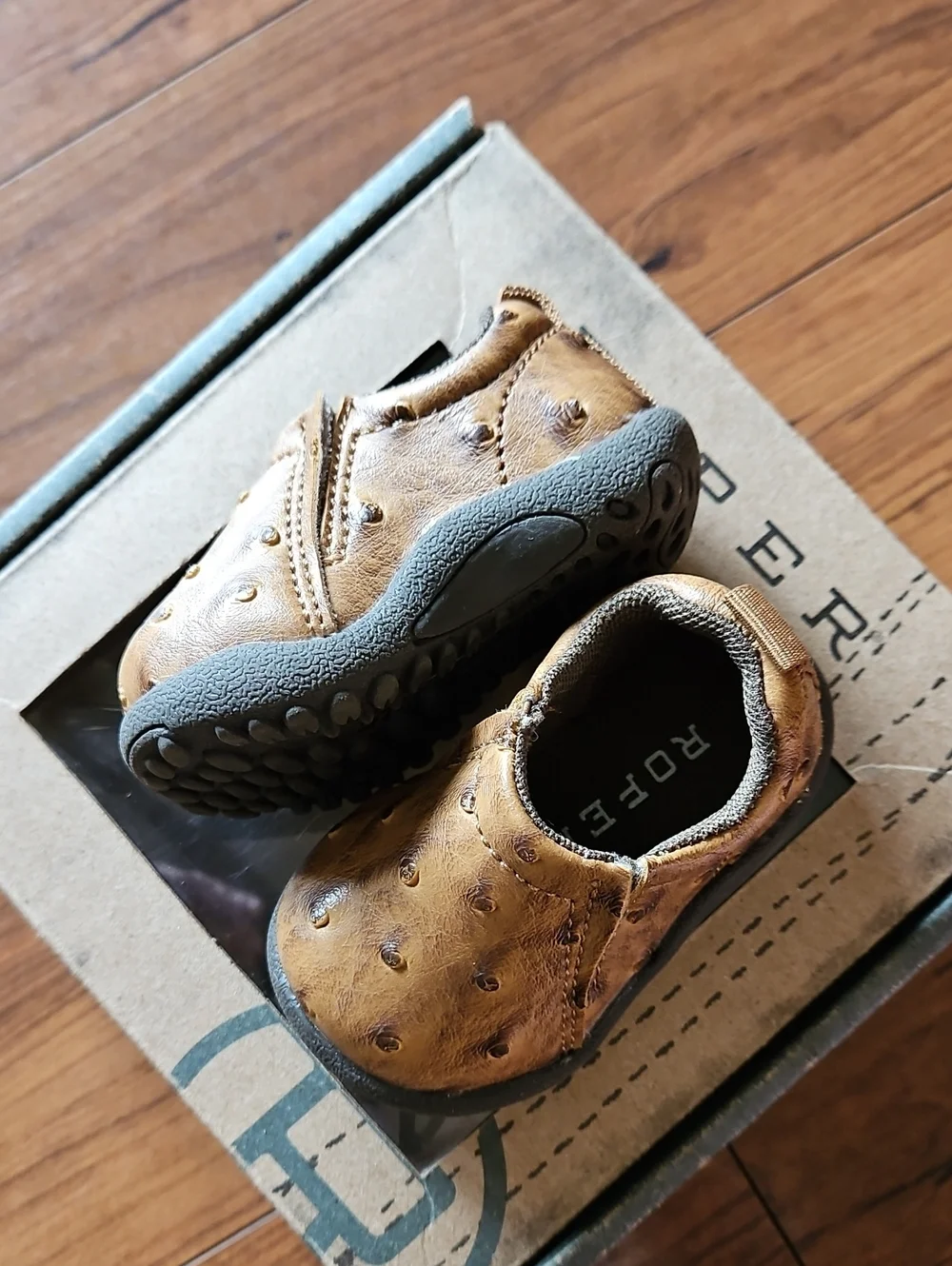 Cowbaby Leather Upper And Sole Boot Roper Toddler Brown Slip-On Shoes